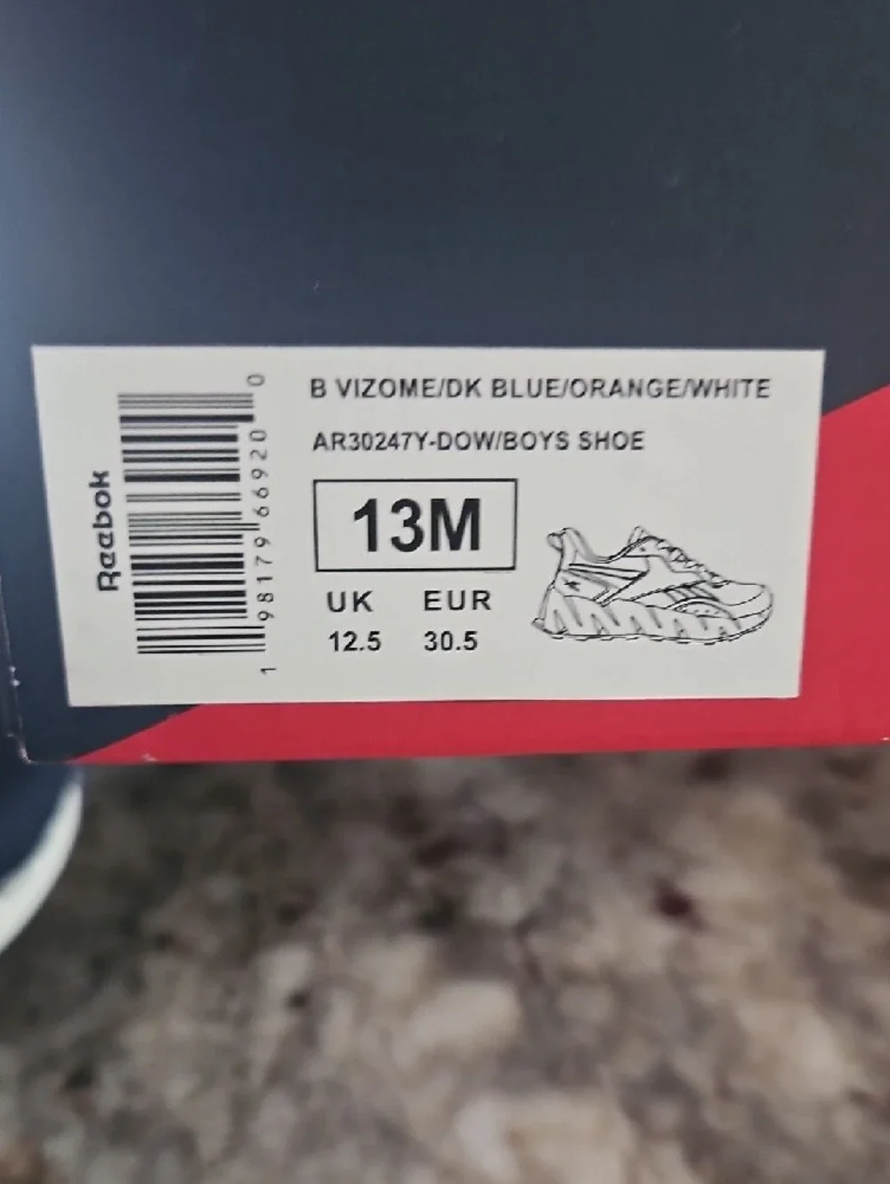 Boys Reebok Navy Athletic Sneakers with Orange Accents - Picture 2 of 4